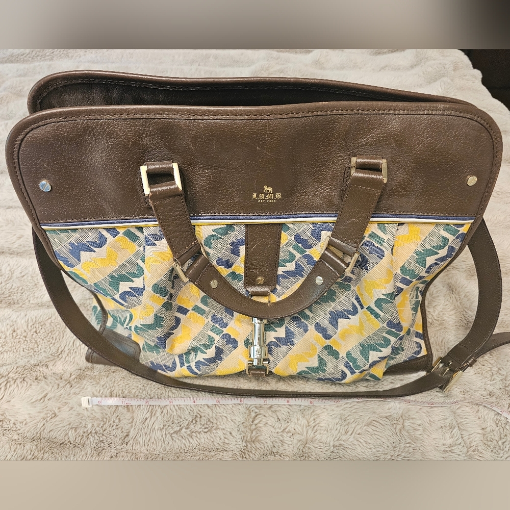 L.a.m.b Brown Leather and Multicolor Pattern Laptop Bag